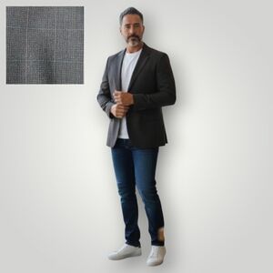 Jos A Bank 44L Charcoal Stripe Blazer 52%‎ Silk 48% Wool Sport Coat Mens Long